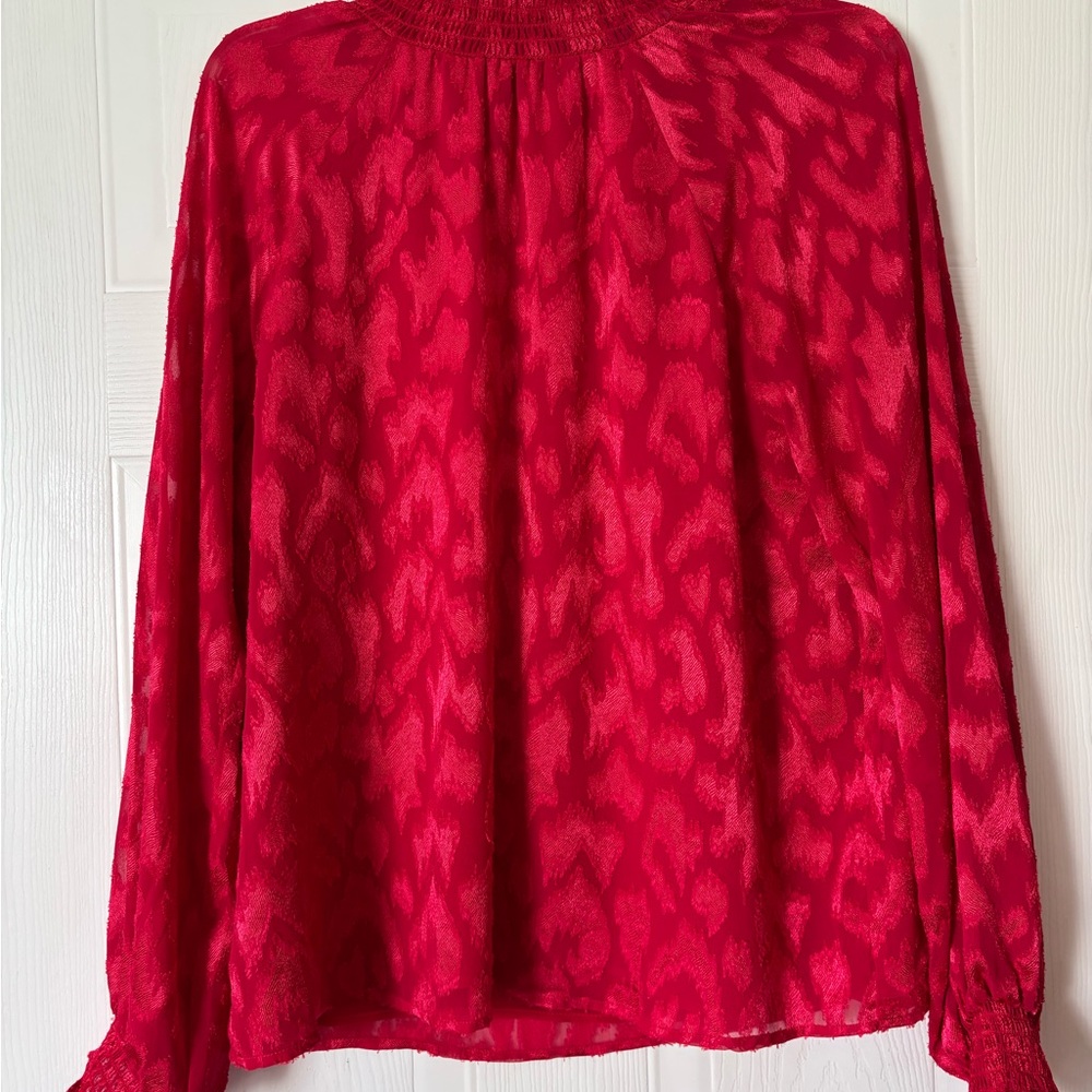 Red Calvin Klein Blouse long sleeve mock neck dress shirt